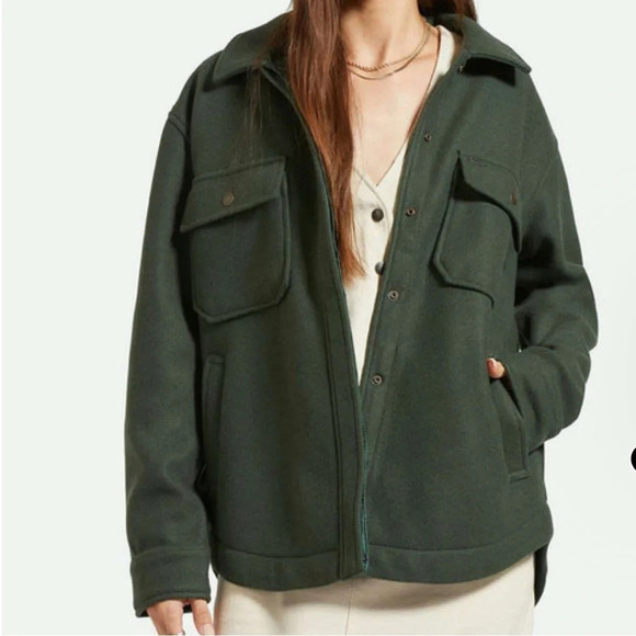 Brixton Durham Shirt Jacket Shacket Deep Forest Green Size Large Long Sleeve